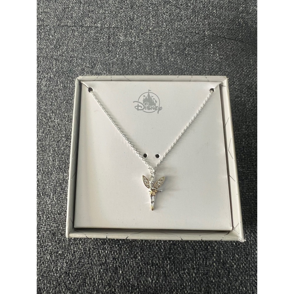 Disney Necklace Women OS Silver Like New Tinker Bell Crystal Fairy DRN216GS